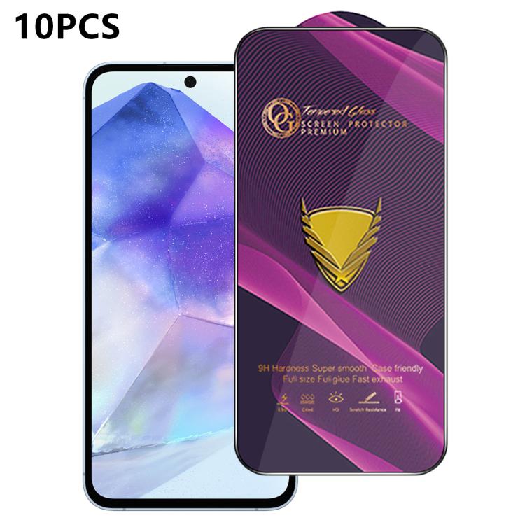 10 pezzi OG Purple Large-Arc Antistatic High-Alumina Screen-Printed HD Glass Film, For Galaxy S25 5G, For Galaxy S25+ 5G, For Galaxy S25 Ultra 5G, For Galaxy S24 FE 5G, For Galaxy A15, For Galaxy A55 5G, For Galaxy A35 5G, For Galaxy S24 Ultra 5G      ...