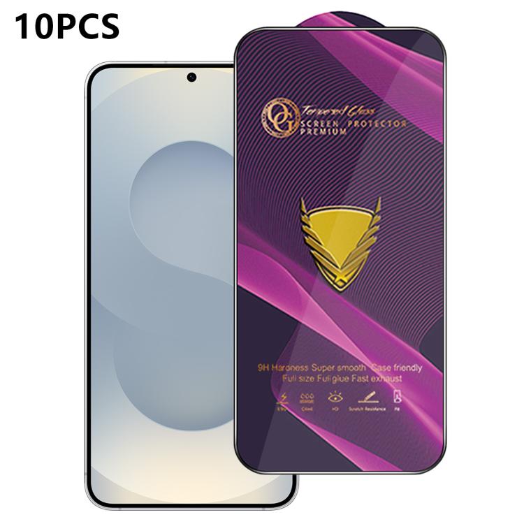 10 pezzi OG Purple Large-Arc Antistatic High-Alumina Screen-Printed HD Glass Film, For Galaxy S25 5G, For Galaxy S25+ 5G, For Galaxy S25 Ultra 5G, For Galaxy S24 FE 5G, For Galaxy A15, For Galaxy A55 5G, For Galaxy A35 5G, For Galaxy S24 Ultra 5G      ...