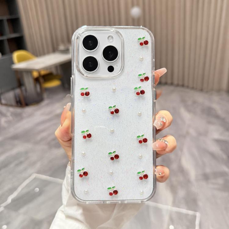 Mini custodia per telefono in TPU con mini ciliegia 3D in resina epossidica., For iPhone 17 Pro Max, For iPhone 17 Pro, For iPhone 17, For iPhone Air, For iPhone 16 Pro Max, For iPhone 16 Pro, For  iPhone 16 Plus, For iPhone 16