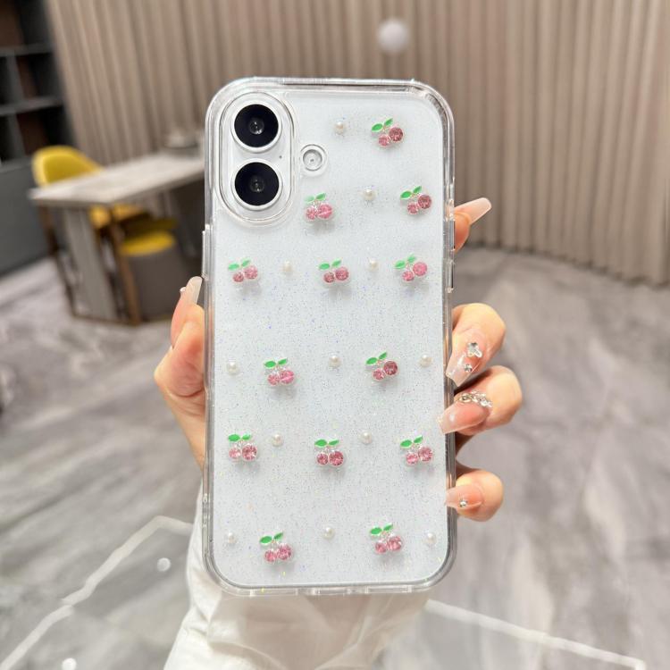 Mini custodia per telefono in TPU con mini ciliegia 3D in resina epossidica., For iPhone 17 Pro Max, For iPhone 17 Pro, For iPhone 17, For iPhone Air, For iPhone 16 Pro Max, For iPhone 16 Pro, For  iPhone 16 Plus, For iPhone 16