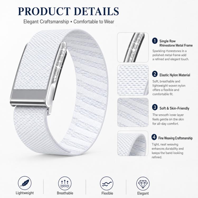 Cinturino per orologio in nylon elastico con diamanti a fila singola, For WHOOP 5.0 Electrocardiogram