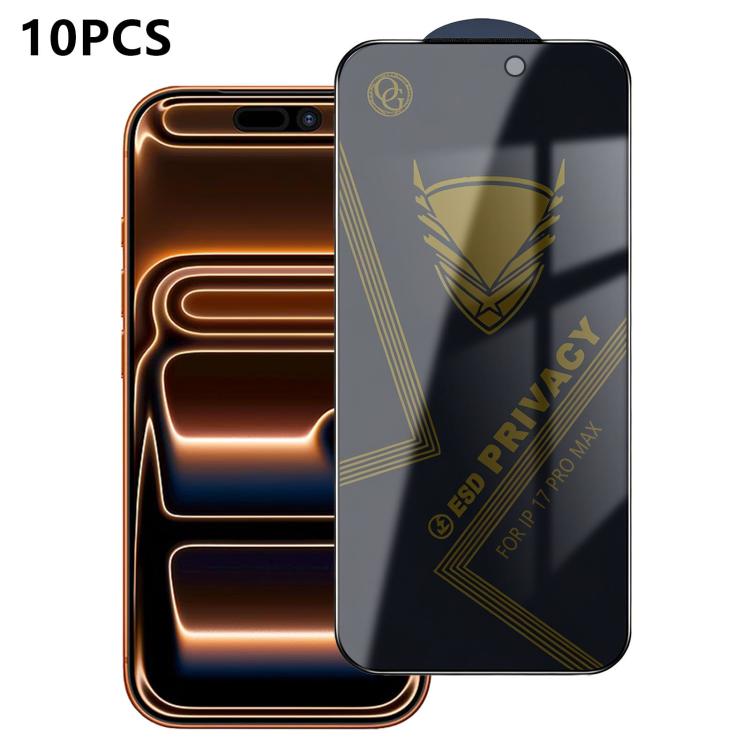 10 pezzi OG Golden Armor Pellicola in vetro temperato antistatica ad alto contenuto di alluminio con stampa serigrafica per la privacy, For iPhone 17e / 16e, For iPhone 17 Pro Max, For iPhone 17 Pro, For iPhone 17, For iPhone Air, For iPhone 16 Pro Max...