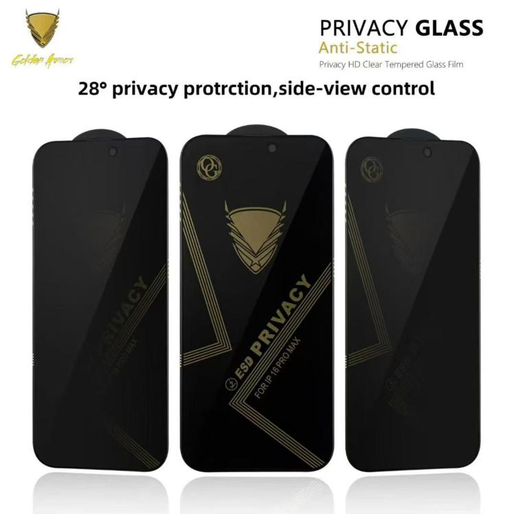 10 pezzi OG Golden Armor Pellicola in vetro temperato antistatica ad alto contenuto di alluminio con stampa serigrafica per la privacy, For iPhone 17e / 16e, For iPhone 17 Pro Max, For iPhone 17 Pro, For iPhone 17, For iPhone Air, For iPhone 16 Pro Max...