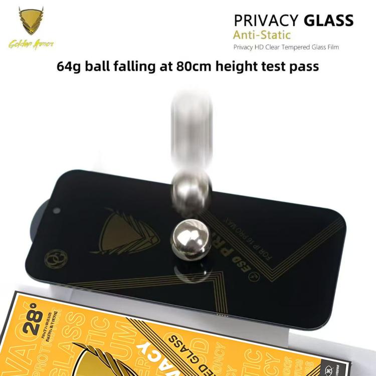10 pezzi OG Golden Armor Pellicola in vetro temperato antistatica ad alto contenuto di alluminio con stampa serigrafica per la privacy, For iPhone 17e / 16e, For iPhone 17 Pro Max, For iPhone 17 Pro, For iPhone 17, For iPhone Air, For iPhone 16 Pro Max...