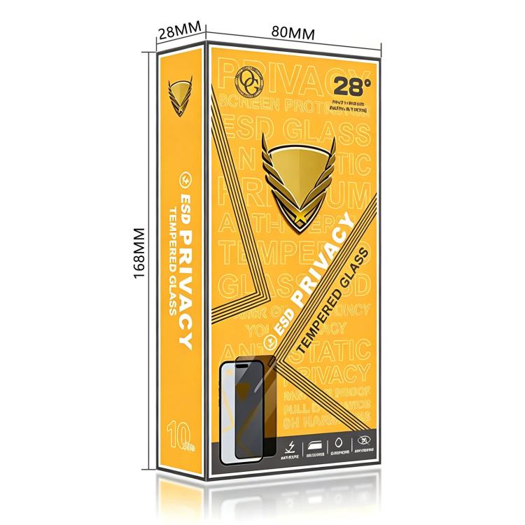 10 pezzi OG Golden Armor Pellicola in vetro temperato antistatica ad alto contenuto di alluminio con stampa serigrafica per la privacy, For iPhone 17e / 16e, For iPhone 17 Pro Max, For iPhone 17 Pro, For iPhone 17, For iPhone Air, For iPhone 16 Pro Max...
