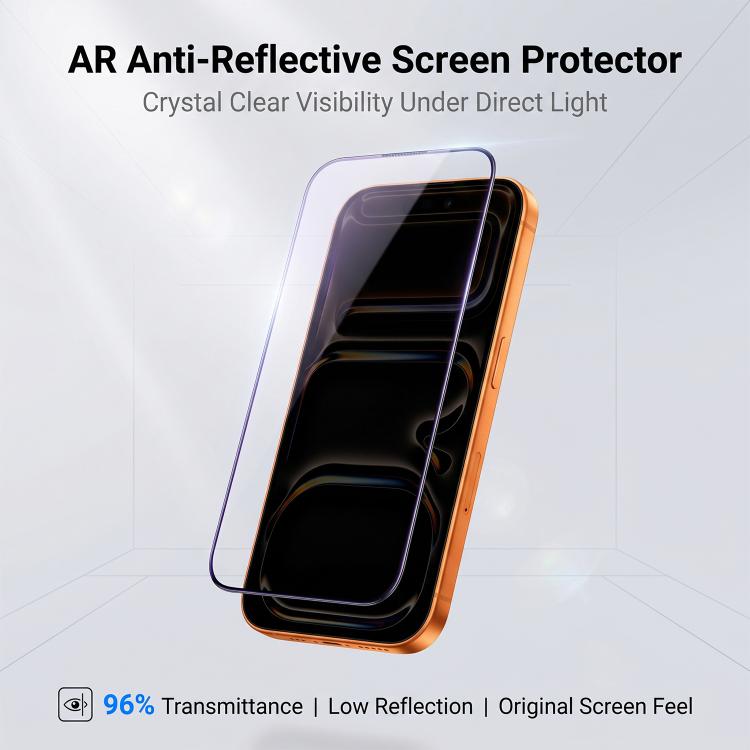 Pellicola serigrafica in vetro temperato HD antiriflesso AR ad alto contenuto di allumina, For iPhone 17 Pro Max, For iPhone 17 Pro, For iPhone 17, For iPhone Air, For iPhone 16 Pro Max, For iPhone 16 Pro, For iPhone 16, For iPhone 15 Pro Max          ...