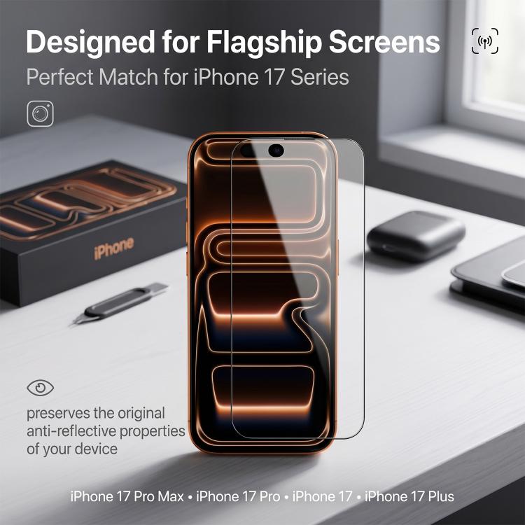 Pellicola serigrafica in vetro temperato HD antiriflesso AR ad alto contenuto di allumina, For iPhone 17 Pro Max, For iPhone 17 Pro, For iPhone 17, For iPhone Air, For iPhone 16 Pro Max, For iPhone 16 Pro, For iPhone 16, For iPhone 15 Pro Max          ...