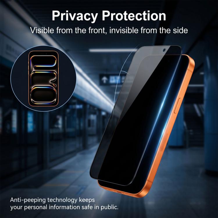 Pellicola per vetro temperato antiriflesso AR ad alto contenuto di allumina, serigrafata per la privacy., For iPhone 17 Pro Max, For iPhone 17 Pro, For iPhone 17, For iPhone Air, For iPhone 16 Pro Max, For iPhone 16 Pro, For iPhone 16                  ...