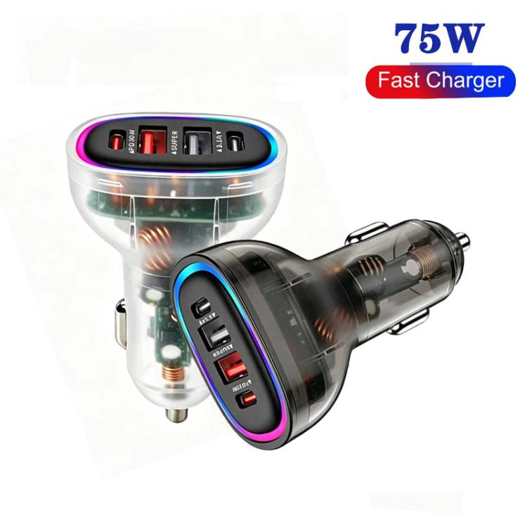 Caricabatterie da auto multiprotocollo P54 da 75 W PD3.0 con 2 porte USB-C e 2 porte USB., without Cable