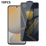 10 pezzi OG Golden Armor Pellicola in vetro temperato antistatica ad alto contenuto di alluminio con stampa serigrafica per la privacy, For Galaxy S25 Ultra 5G, For Galaxy S24 FE 5G, For Galaxy C55 5G, For Galaxy A15, For Galaxy A55 5G, For Galaxy A35 ...
