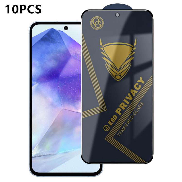 10 pezzi OG Golden Armor Pellicola in vetro temperato antistatica ad alto contenuto di alluminio con stampa serigrafica per la privacy, For Galaxy S25 Ultra 5G, For Galaxy S24 FE 5G, For Galaxy C55 5G, For Galaxy A15, For Galaxy A55 5G, For Galaxy A35 ...