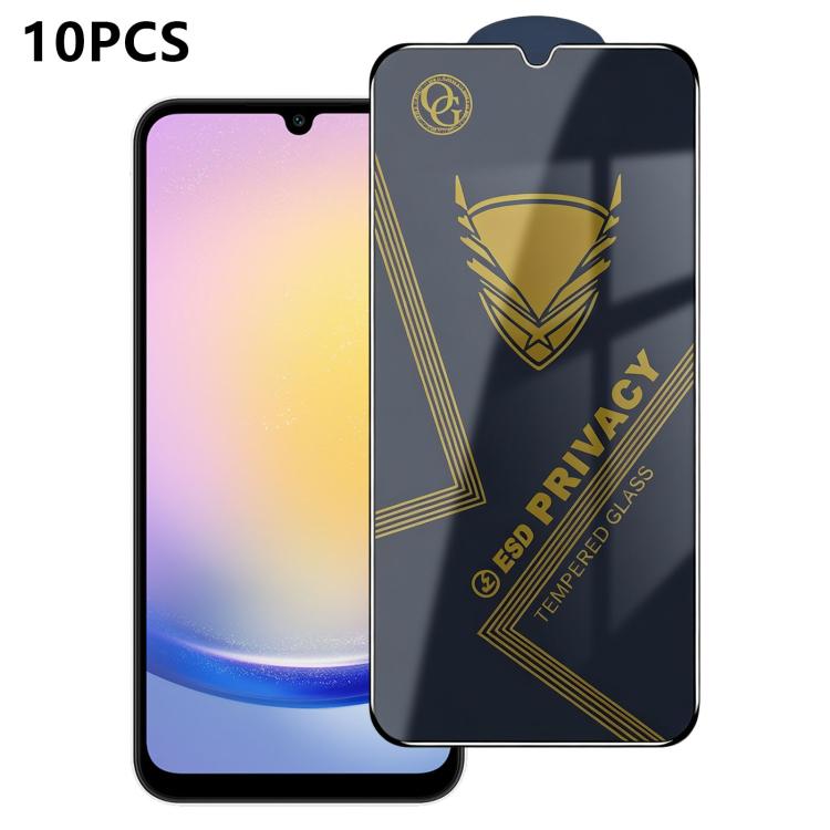 10 pezzi OG Golden Armor Pellicola in vetro temperato antistatica ad alto contenuto di alluminio con stampa serigrafica per la privacy, For Galaxy S25 Ultra 5G, For Galaxy S24 FE 5G, For Galaxy C55 5G, For Galaxy A15, For Galaxy A55 5G, For Galaxy A35 ...