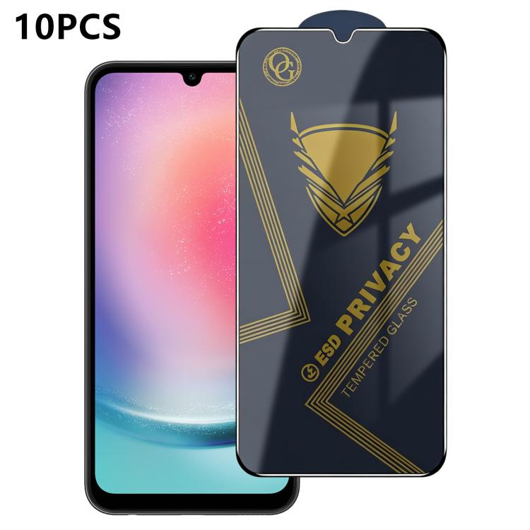 10 pezzi OG Golden Armor Pellicola in vetro temperato antistatica ad alto contenuto di alluminio con stampa serigrafica per la privacy, For Galaxy S25 Ultra 5G, For Galaxy S24 FE 5G, For Galaxy C55 5G, For Galaxy A15, For Galaxy A55 5G, For Galaxy A35 ...