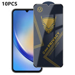 10 pezzi OG Golden Armor Pellicola in vetro temperato antistatica ad alto contenuto di alluminio con stampa serigrafica per la privacy, For Galaxy S25 Ultra 5G, For Galaxy S24 FE 5G, For Galaxy C55 5G, For Galaxy A15, For Galaxy A55 5G, For Galaxy A35 ...