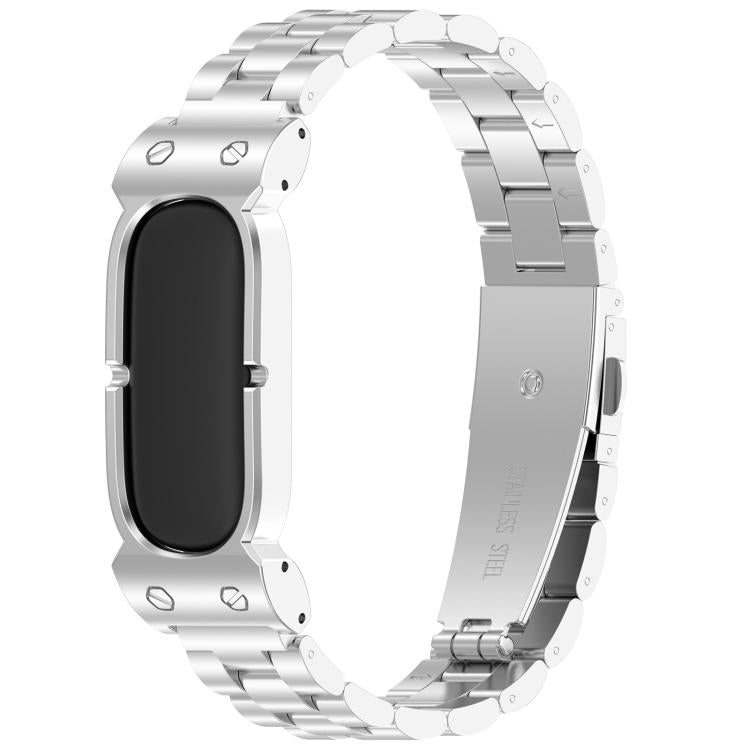 Cassa in metallo, fibbia pieghevole a tre perline, cinturino in acciaio inossidabile., For Google Fitbit Air