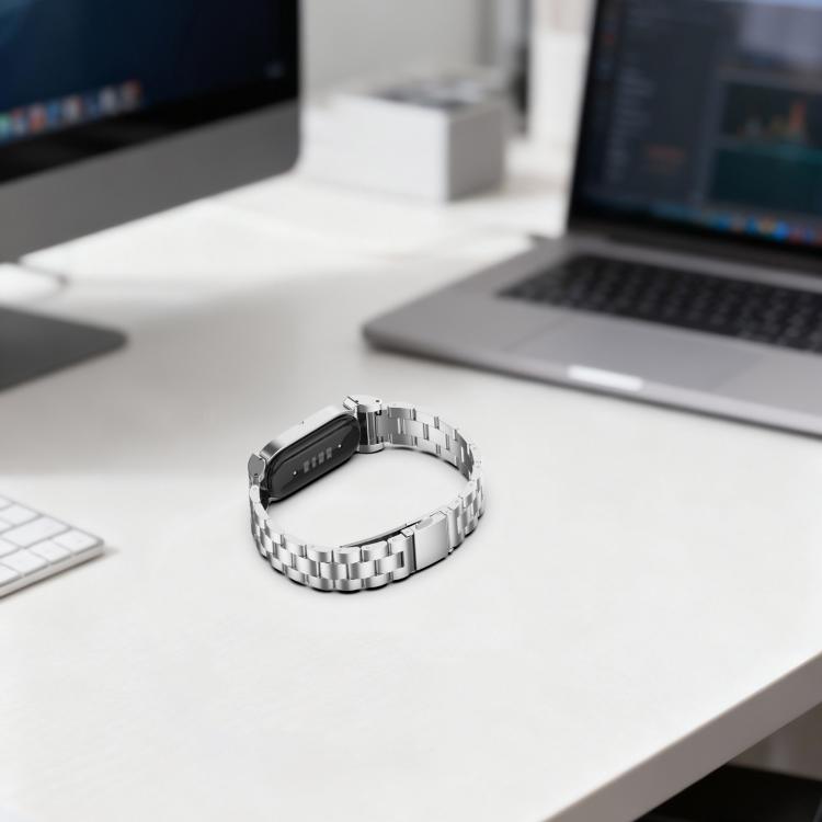 Cassa in metallo, fibbia pieghevole a tre perline, cinturino in acciaio inossidabile., For Google Fitbit Air