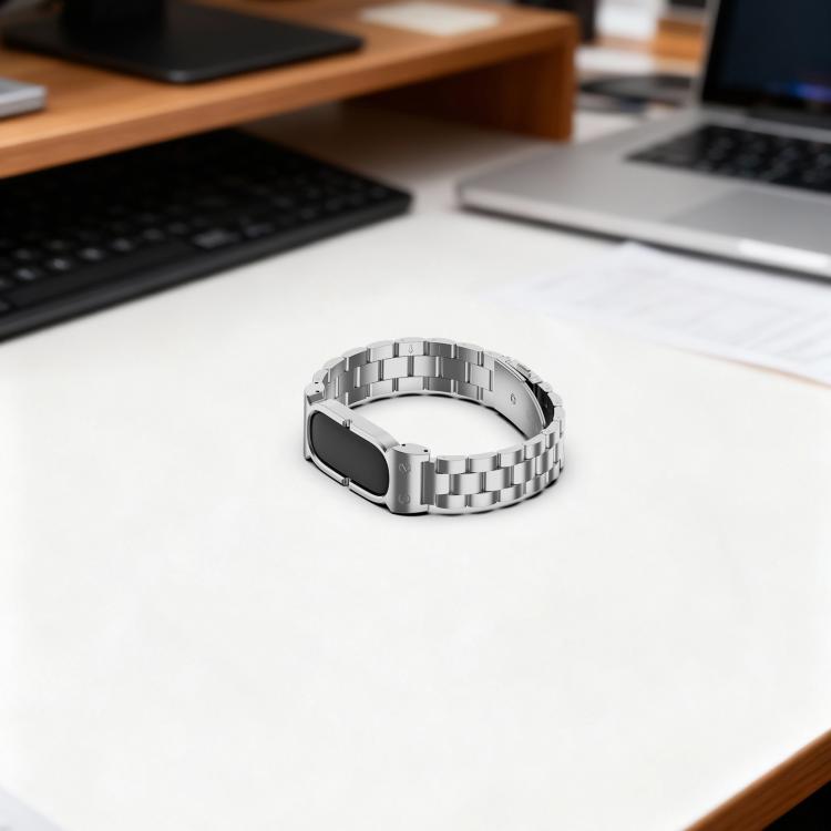 Cassa in metallo, fibbia pieghevole a tre perline, cinturino in acciaio inossidabile., For Google Fitbit Air