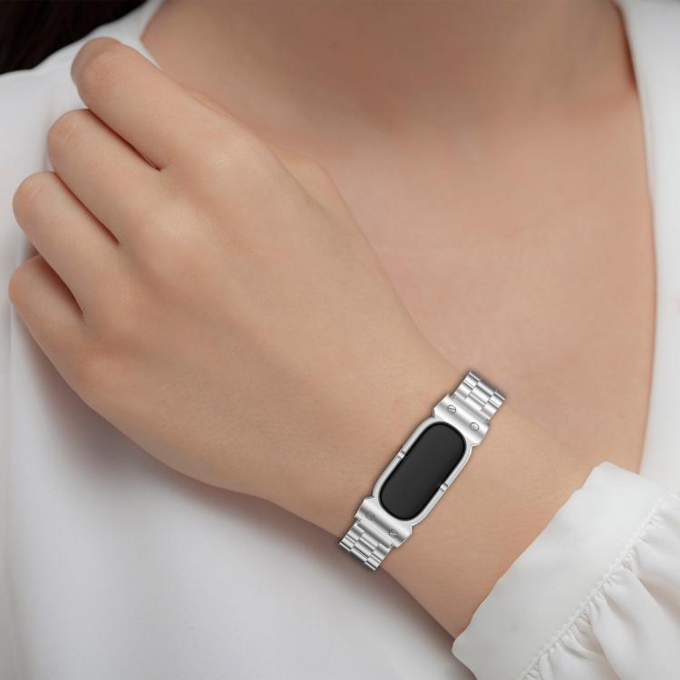 Cassa in metallo, fibbia pieghevole a tre perline, cinturino in acciaio inossidabile., For Google Fitbit Air
