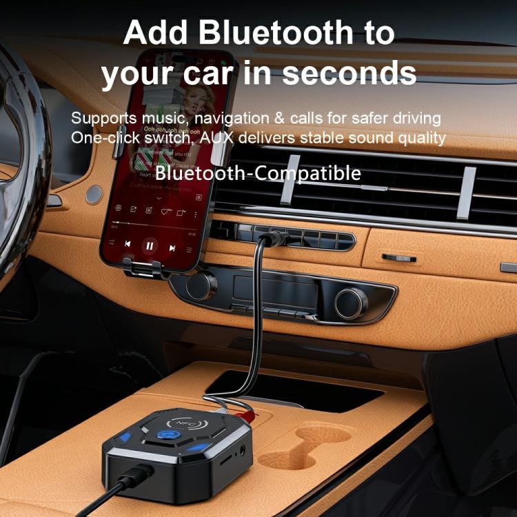 Adattatore audio per auto W24 con doppia porta AUX + RCA e slot per scheda TF, NFC e Bluetooth 5.4.