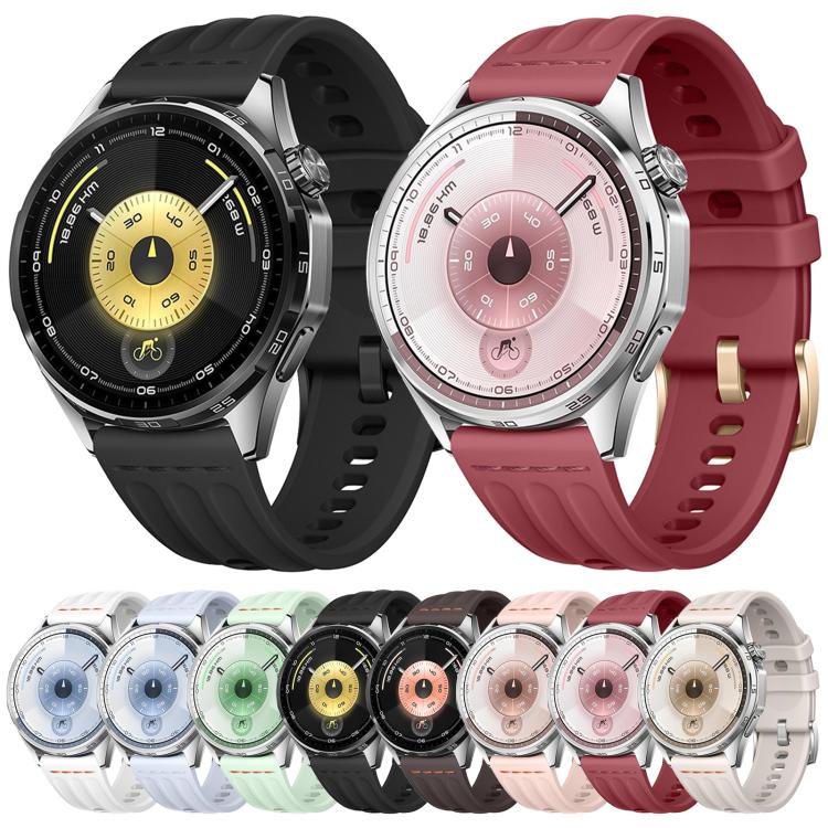 Cinturino per orologio in silicone tinta unita con design a triplo anello a linea singola., 22mm, 18mm