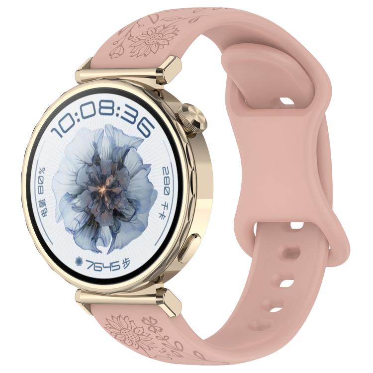 Cinturino per orologio in silicone con fibbia a farfalla e motivo girasole., 18mm