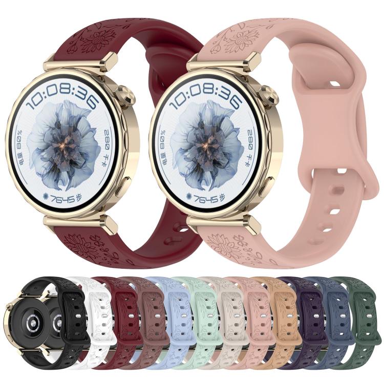 Cinturino per orologio in silicone con fibbia a farfalla e motivo girasole., 18mm