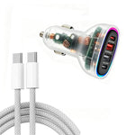 Caricabatterie da auto P54 da 75 W PD3.0 con 2 porte USB-C e 2 porte USB, completo di cavo dati da Type-C a Type-C., with Cable