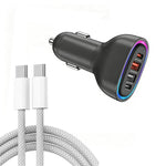 Caricabatterie da auto P54 da 75 W PD3.0 con 2 porte USB-C e 2 porte USB, completo di cavo dati da Type-C a Type-C., with Cable