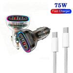 Caricabatterie da auto P54 da 75 W PD3.0 con 2 porte USB-C e 2 porte USB, completo di cavo dati da Type-C a Type-C., with Cable
