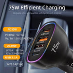 Caricabatterie da auto P54 da 75 W PD3.0 con 2 porte USB-C e 2 porte USB, completo di cavo dati da Type-C a Type-C., with Cable