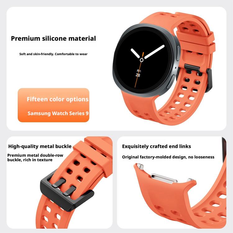 Cinturino per orologio in silicone tinta unita con fibbia a doppia fila di perni., For Galaxy Watch9/8/9 Cassic/8 Cassic