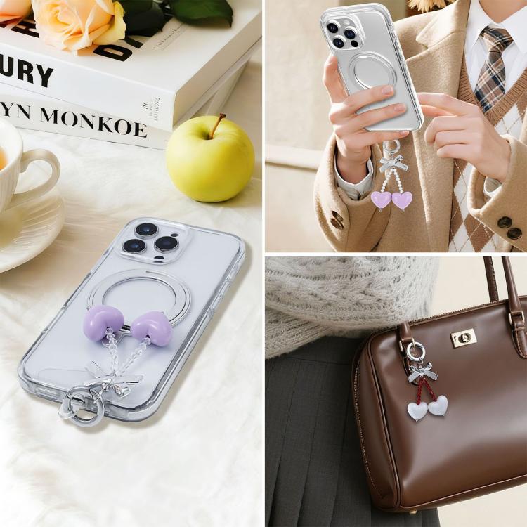 Cinghia per cellulare con ornamento a forma di cuore e fiocco di dopamina