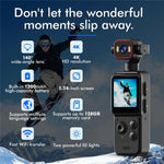 Videocamera sportiva D2 4K con obiettivo girevole a 270 gradi, schermo HD da 1,54 pollici, Wi-Fi e luce LED., D2