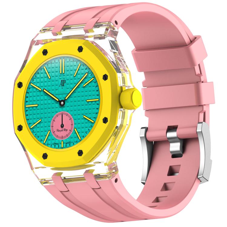 Cassa in plastica trasparente con cinturino in silicone integrato, direzione ore 3:00, For Swatch Royal Pop