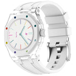 Cassa in plastica trasparente con cinturino in silicone integrato, direzione ore 3:00, For Swatch Royal Pop