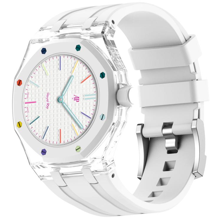 Cassa in plastica trasparente con cinturino in silicone integrato, direzione ore 3:00, For Swatch Royal Pop