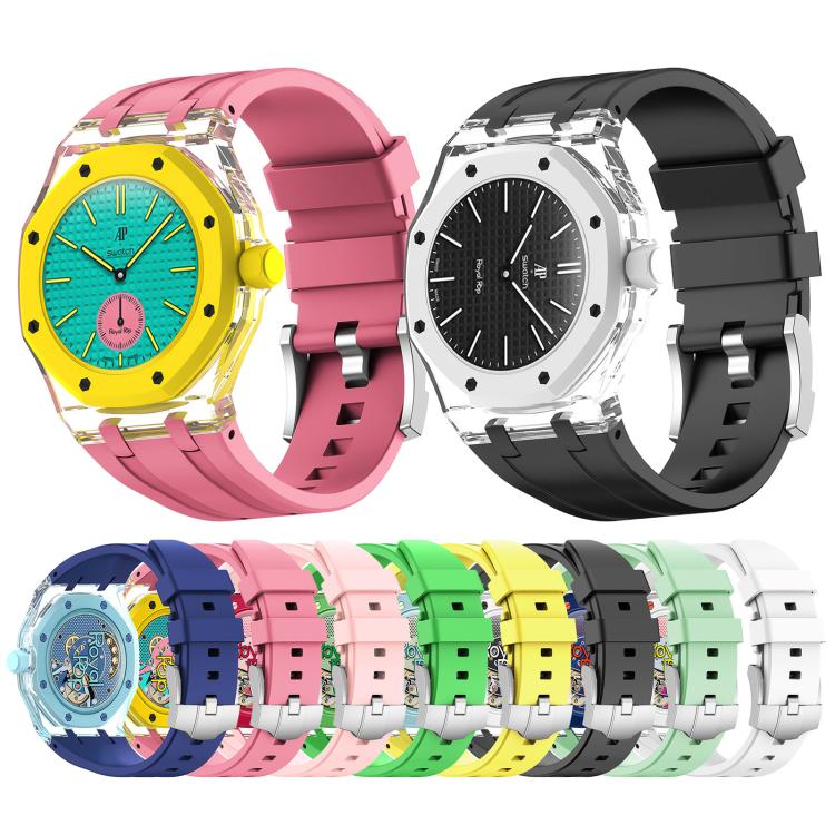 Cassa in plastica trasparente con cinturino in silicone integrato, direzione ore 3:00, For Swatch Royal Pop