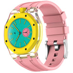 Orologio con cassa in plastica trasparente e cinturino in silicone integrato, indicazione delle dodici ore O., For Swatch Royal Pop