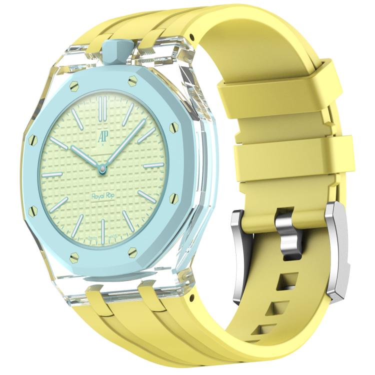 Orologio con cassa in plastica trasparente e cinturino in silicone integrato, indicazione delle dodici ore O., For Swatch Royal Pop
