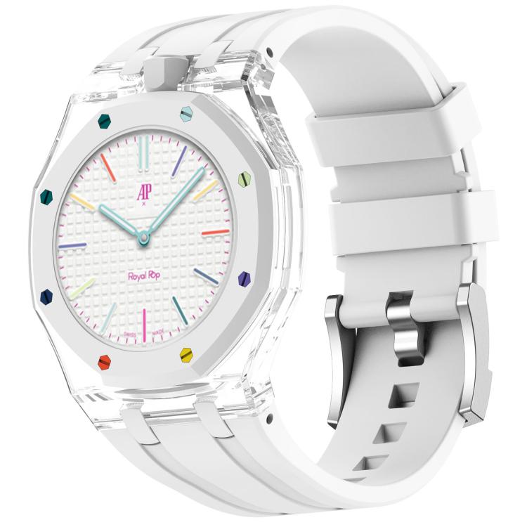 Orologio con cassa in plastica trasparente e cinturino in silicone integrato, indicazione delle dodici ore O., For Swatch Royal Pop