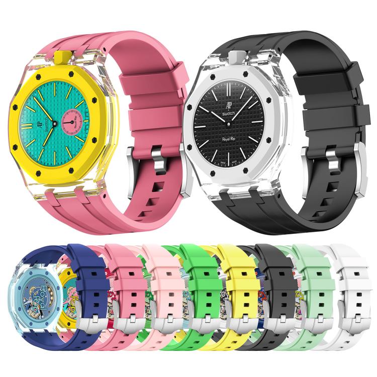 Orologio con cassa in plastica trasparente e cinturino in silicone integrato, indicazione delle dodici ore O., For Swatch Royal Pop