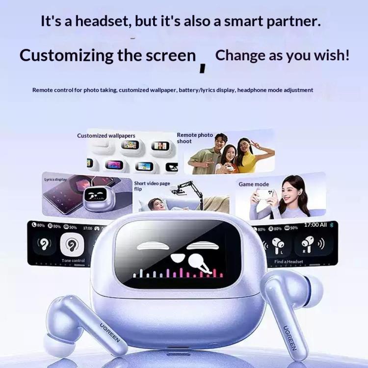 Cuffie UGREEN WS211-95531 con cancellazione del rumore ANC ENC e schermo touch intelligente per gaming e sport.