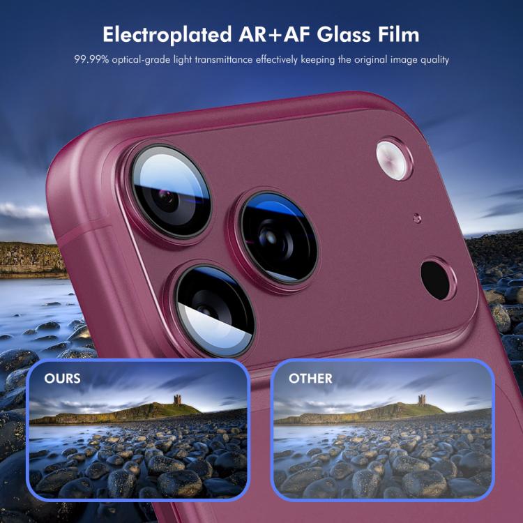 Obiettivo per fotocamera ENKAY antiriflesso, armatura satinata, lega di alluminio, pellicola in vetro temperato, For iPhone 18 Pro, For iPhone 18 Pro Max