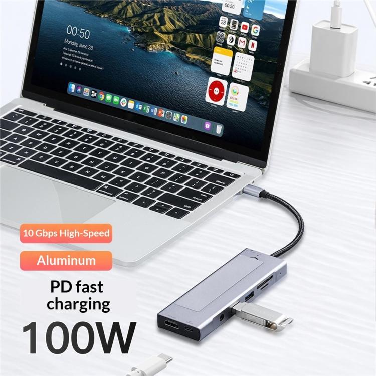 Box esterno/docking station per SSD M.2 NVMe 2529 Ethernet HD 4K 60Hz PD 100W con hub USB 3.2 9 in 1., 2529