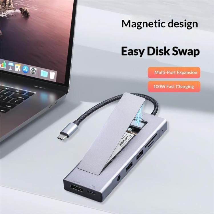 Box esterno 2605 4K HD M.2 NVMe con hub USB 3.2, docking station 8 in 1 Type-C e lettore di schede., 2605