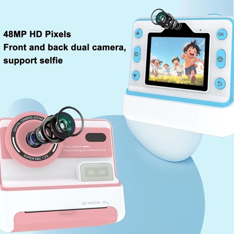 Kids Instant Print Camera, 1080P 48MP 2.4 inch Screen 16X Zoom Children Camera, Thermal Printer Portable Travel Selfie Camera Toy