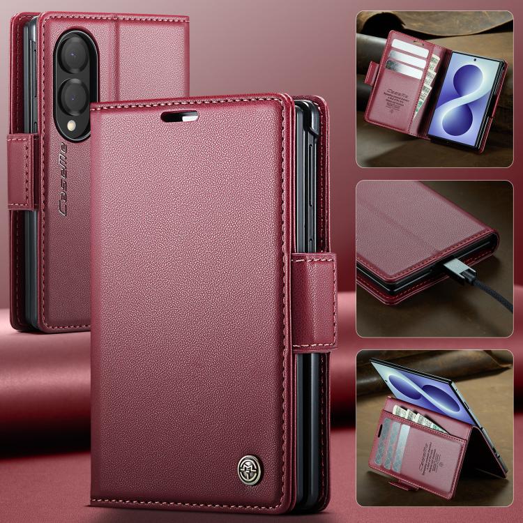 Custodia per telefono in pelle CaseMe 023 con fibbia a farfalla, texture litchi, protezione RFID e antifurto., For Galaxy Z Fold8 5G, For Galaxy Z Fold8 Ultra 5G