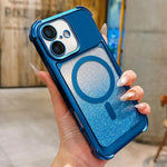 Custodia magnetica per telefono in acrilico opaco con glitter e effetto sfumato galvanizzato., For iPhone 16 Plus, For iPhone 16, For iPhone 15 Pro Max