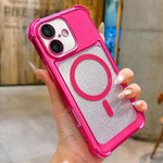 Custodia magnetica per telefono in acrilico opaco con glitter e effetto sfumato galvanizzato., For iPhone 16 Plus, For iPhone 16, For iPhone 15 Pro Max