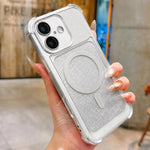 Custodia magnetica per telefono in acrilico opaco con glitter e effetto sfumato galvanizzato., For iPhone 16 Plus, For iPhone 16, For iPhone 15 Pro Max